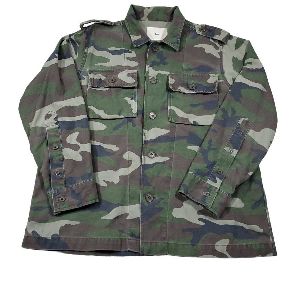TNA Aritzia Sabinet Relaxed Jacket Camo Camouflage Military Button Front Small
